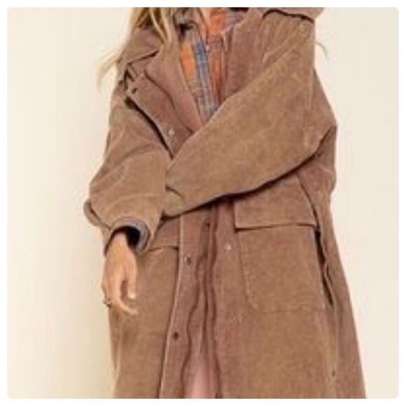 POL 𝅺corduroy Hooded Long Coat in Teddy Bear - Picture 10 of 12